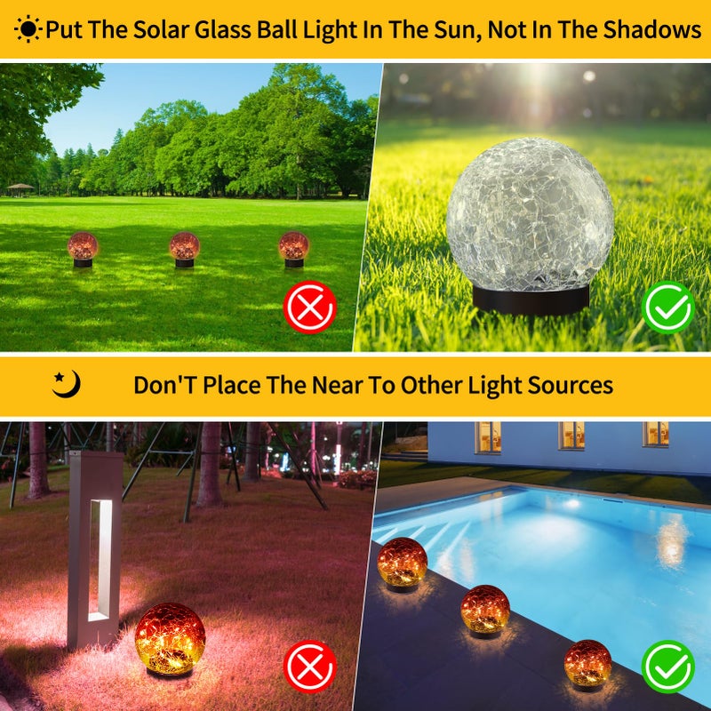 JKIMK Solar Globe Lights Outdoor Waterproof-Solar Balls for Garden-Cracked Glass Ball Lights Outdoor-Solar Orbs for Outside-Decorations for Patio and Yard Lawn Backyard Decor - Image 2