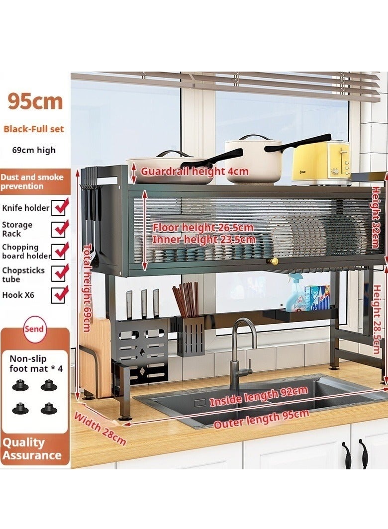 The Sink Dish Drainer Drying Rack,2 Tier Dish Drying Rack for Kitchen Counter, Large Dish Drying Rack with Flip Door, Over Sink Dish Drying Rack for Family Use,Dust-Proof,95cm - Image 2