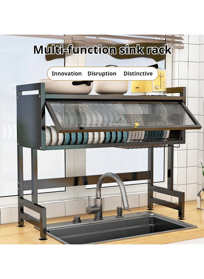 The Sink Dish Drainer Drying Rack,2 Tier Dish Drying Rack for Kitchen Counter, Large Dish Drying Rack with Flip Door, Over Sink Dish Drying Rack for Family Use,Dust-Proof,95cm - Image 3
