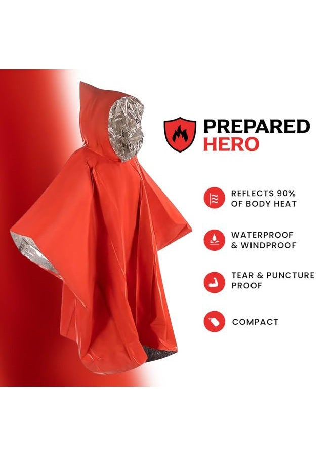 Prepared Hero Hero Poncho 1 Pack - Survival Tool Hero Poncho for Camping, Heat Insulation Poncho - Retains 90% of Heat + Reflective Side for Increased Visibility - Image 4