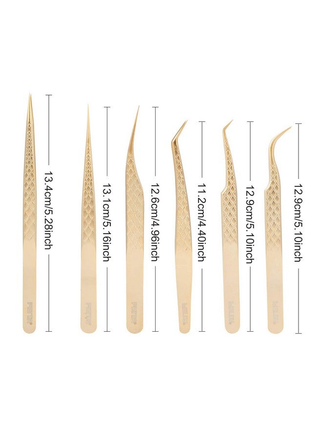 FEITA Eita Eyelash Extension Tweezer Set Gold Lash Applicator Tool Precision Lashes Diamond Grip Tweezers For 2D6D Volume & Individual Eyelashes Extensions Supplies (6Pcs) - Image 4