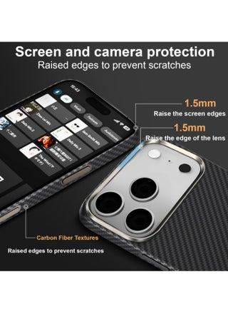 جراب لهاتف iPhone 17 Pro Max، متوافق مع MagSafe، جراب رفيع وخفيف الوزن، بتصميم من ألياف الكربون، مع حماية للكاميرا بإطار معدني (أسود). - view 2