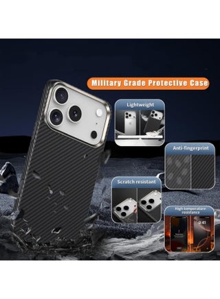 جراب لهاتف iPhone 17 Pro Max، متوافق مع MagSafe، جراب رفيع وخفيف الوزن، بتصميم من ألياف الكربون، مع حماية للكاميرا بإطار معدني (أسود). - view 3
