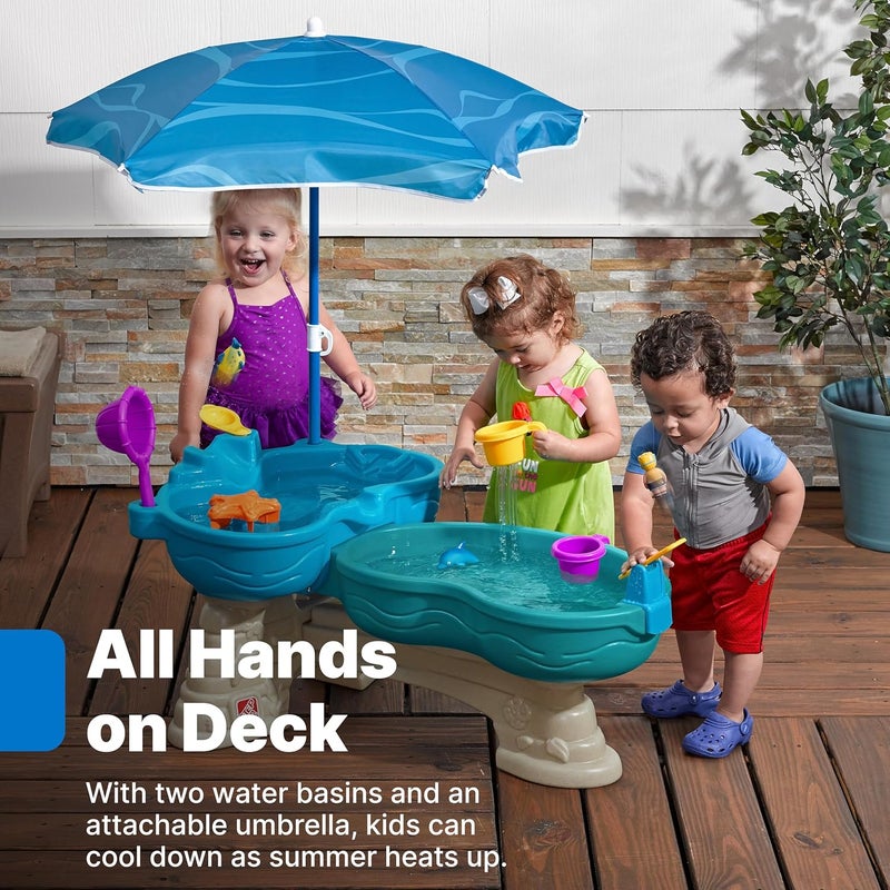 Step2 Spill & Splash Seaway Water Table, Kids Two-Tier Water and Sand Activity Sensory Playset, Comes with Umbrella, Summer Outdoor Toys, 11 Piece Toy Accessories, For Toddles 1.5+ Years Old - Image 3