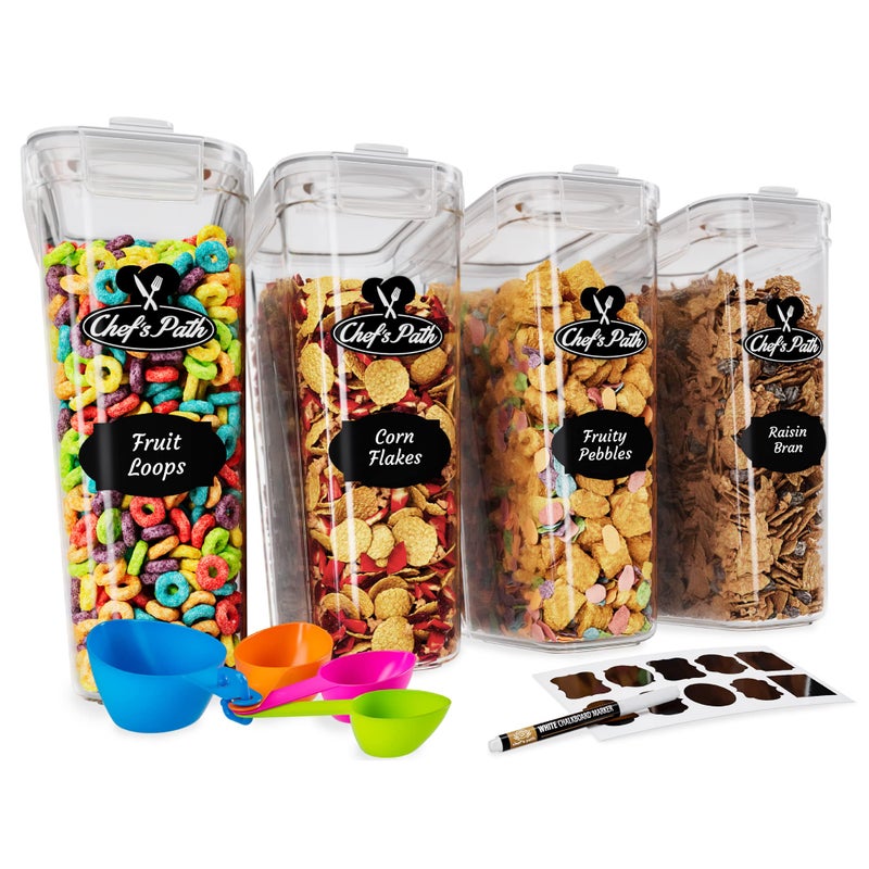 Chef's Path Cereal Containers Storage Set Large (4L,135.2 Oz), Airtight Food Storage Containers for Kitchen & Pantry Organization, Cereal Storage Container Set for Crunchiness, BPA Free Dispenser Keepers (4) - Image 1