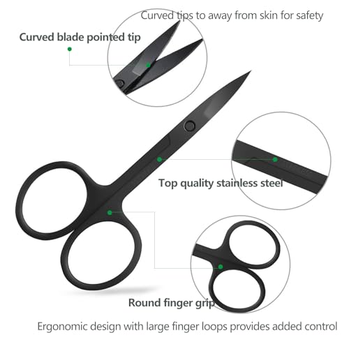 KAJUDA Eyebrow Scissors with Comb, KAJUDA Facial Hair Small Grooming Scissors For Men Women - Eyebrow Trimmer Scissor for Eyebrows, Nose Hair, Mustache, Beard, Eyelash - 3PCS Black - Image 2