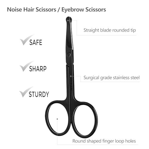 KAJUDA Eyebrow Scissors with Comb, KAJUDA Facial Hair Small Grooming Scissors For Men Women - Eyebrow Trimmer Scissor for Eyebrows, Nose Hair, Mustache, Beard, Eyelash - 3PCS Black - Image 5