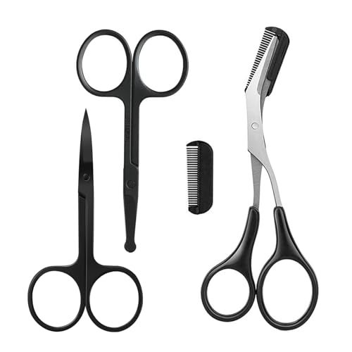 KAJUDA Eyebrow Scissors with Comb, KAJUDA Facial Hair Small Grooming Scissors For Men Women - Eyebrow Trimmer Scissor for Eyebrows, Nose Hair, Mustache, Beard, Eyelash - 3PCS Black - Image 1