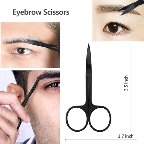 KAJUDA Eyebrow Scissors with Comb, KAJUDA Facial Hair Small Grooming Scissors For Men Women - Eyebrow Trimmer Scissor for Eyebrows, Nose Hair, Mustache, Beard, Eyelash - 3PCS Black - Image 3