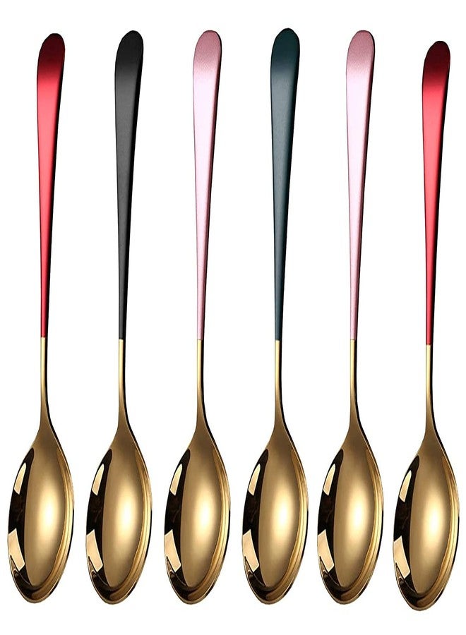 Eletree Soup Spoons Stainless Steel, Round Head Soup Spoons, Modern Thick Short handle SUS304 Korean Spoon,Dinner Metal Spoons for Soup, Grain,Dessert,Milk,Tea,Coffee,7.2 Inch (ColorMayVary) (Set of 6) - Image 1