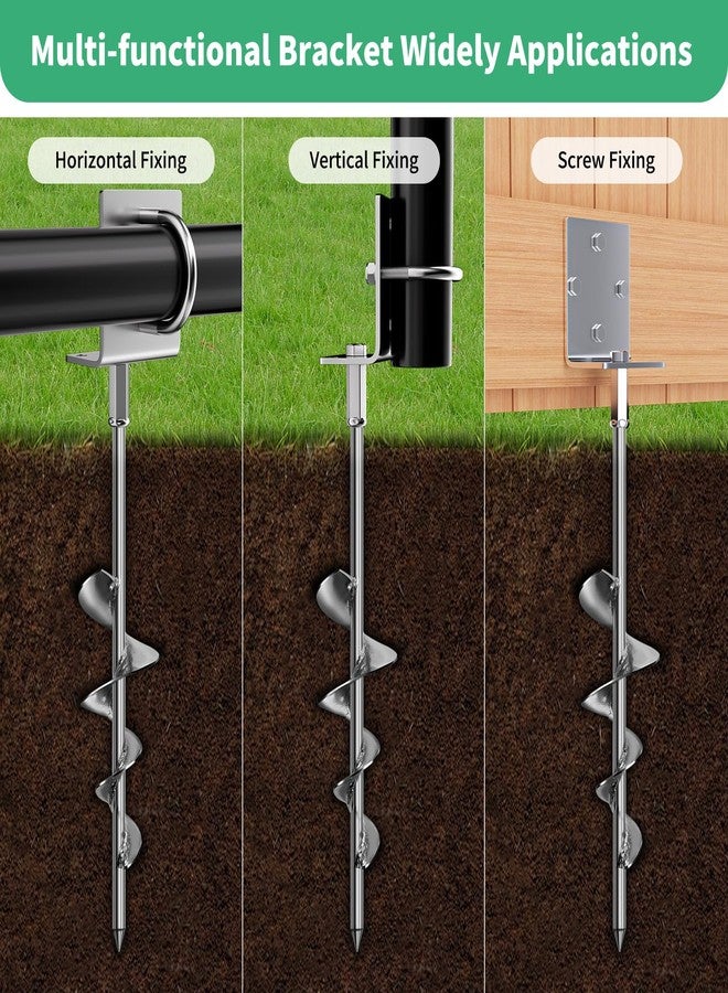 Phopich Multi-Purpose Ground Anchors Screw in, 16in 4Pack Fully Welded Heavy Duty Trampoline Stakes with Brackets, T-Wrench and Adapter for Drill, Earth Anchor kit for Mobile Home, Trampoline, Shed - Image 2