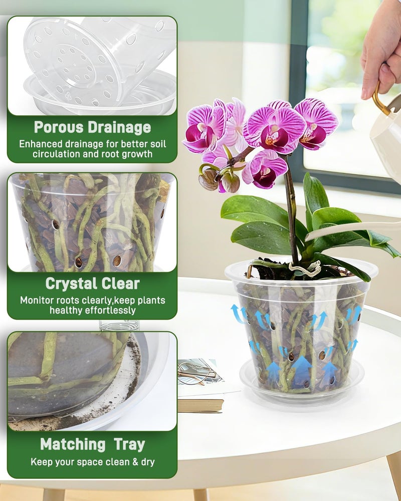 Biotolot 10 Pack 7 Inch Orchid Pot , Deeper and Thicker Plastic Orchid Pots with Holes, Clear Orchid Pots with Holes and Saucers for Repotting , Indoor and Outdoor Orchid Planter for Healthy Root Growth - Image 4