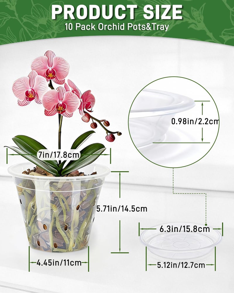 Biotolot 10 Pack 7 Inch Orchid Pot , Deeper and Thicker Plastic Orchid Pots with Holes, Clear Orchid Pots with Holes and Saucers for Repotting , Indoor and Outdoor Orchid Planter for Healthy Root Growth - Image 3