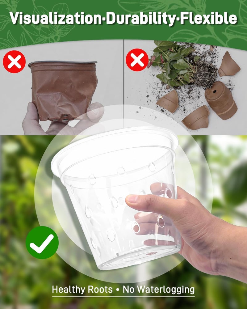 Biotolot 10 Pack 7 Inch Orchid Pot , Deeper and Thicker Plastic Orchid Pots with Holes, Clear Orchid Pots with Holes and Saucers for Repotting , Indoor and Outdoor Orchid Planter for Healthy Root Growth - Image 5