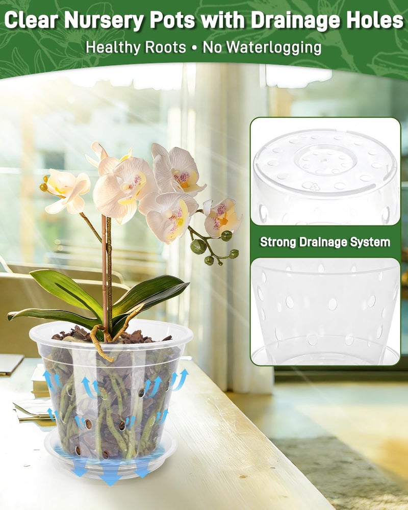 Biotolot 10 Pack 7 Inch Orchid Pot , Deeper and Thicker Plastic Orchid Pots with Holes, Clear Orchid Pots with Holes and Saucers for Repotting , Indoor and Outdoor Orchid Planter for Healthy Root Growth - Image 2