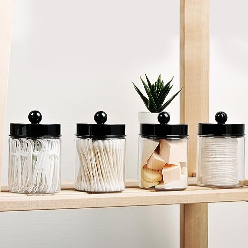 Amolliar Apothecary Jars Bathroom Vanity Storage Organizer Set -Countertop Canister Plastic Acrylic Jar - Farmhouse Decor Qtip Holder for Cotton Swabs,Makeup Sponges,Flossers ,Paper Clips-Black (4) - Image 2