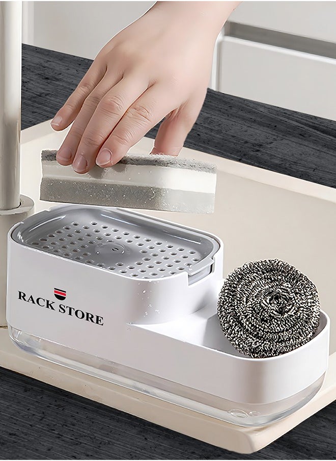 RACK STORE Rack Store Dish Soap Dispenser Sponge Holder 2 in 1 Kitchen Gadgets Space Saving Sink Countertop Organizer For Kitchen White Colour  - Image 1