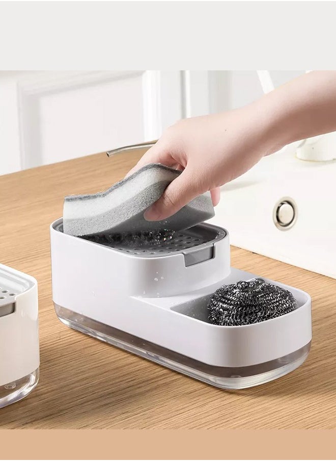 RACK STORE Rack Store Dish Soap Dispenser Sponge Holder 2 in 1 Kitchen Gadgets Space Saving Sink Countertop Organizer For Kitchen White Colour  - Image 3