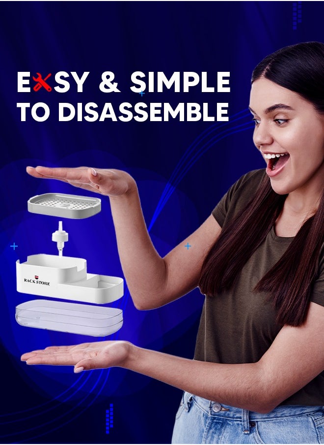 RACK STORE - Rack Store Dish Soap Dispenser Sponge Holder 2 in 1 Kitchen Gadgets Space Saving Sink Countertop Organizer For Kitchen White Colour - Image 1