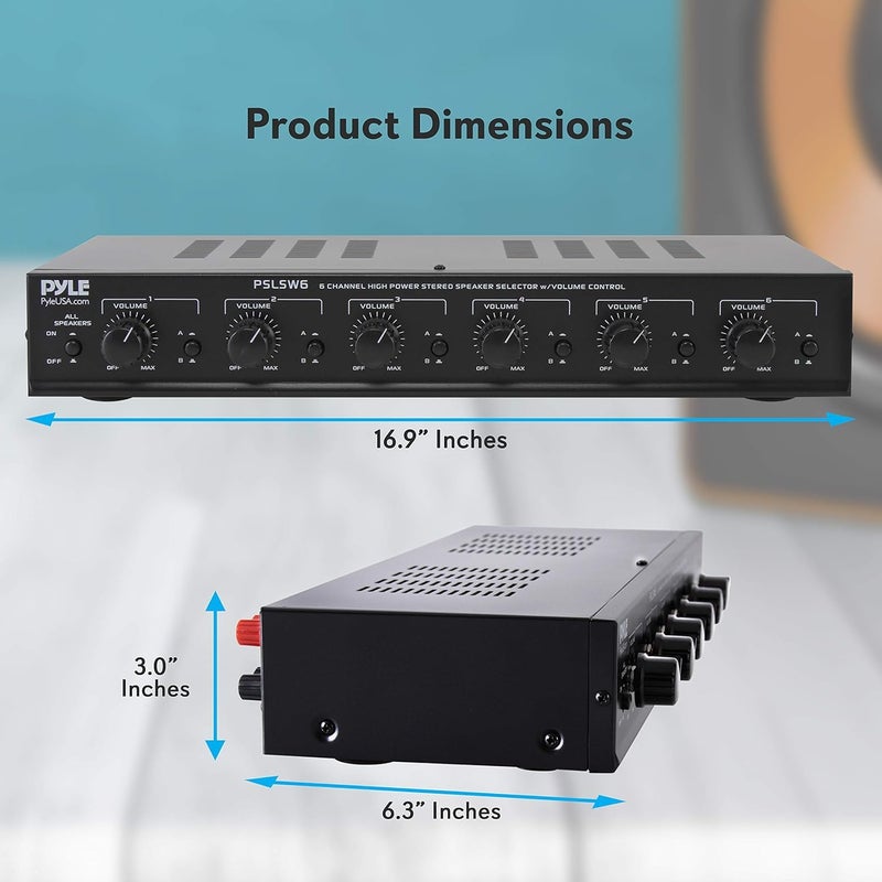 Pyle 6 Channel Speaker Selector Switch - Multi Zone A B Speaker Distribution Controller Box w/ Independent Audio Source Volume Control, Supports Home Theater Stereo Receiver System - Pyle PSLSW6 - Image 2