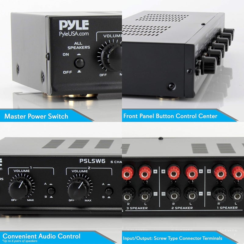 Pyle 6 Channel Speaker Selector Switch - Multi Zone A B Speaker Distribution Controller Box w/ Independent Audio Source Volume Control, Supports Home Theater Stereo Receiver System - Pyle PSLSW6 - Image 3