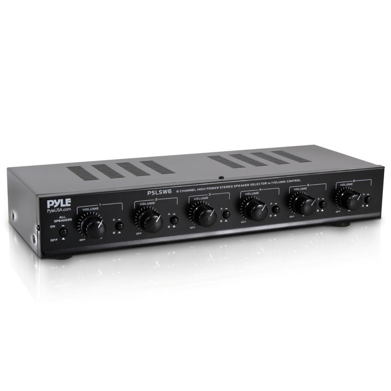 Pyle 6 Channel Speaker Selector Switch - Multi Zone A B Speaker Distribution Controller Box w/ Independent Audio Source Volume Control, Supports Home Theater Stereo Receiver System - Pyle PSLSW6 - Image 1