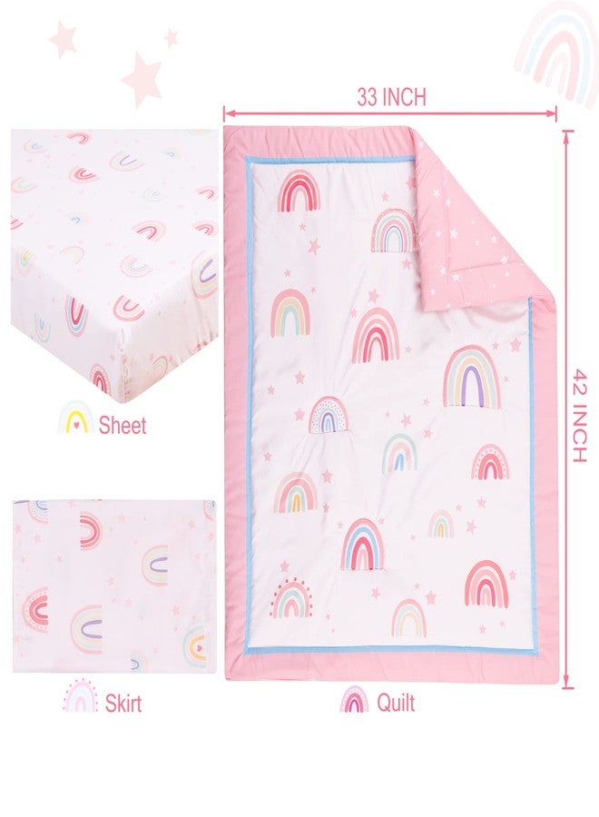 UOMNY Crib Bedding Set for Girls 3 Piece with Comforter Sheet Toddler Pillowcase Baby Bedding Sets Pink Rainbow - Image 2