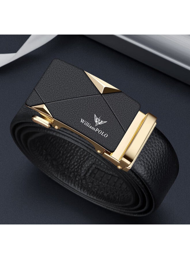 Williampolo Men's Leather Belt With Automatic Buckle, Casual Waistband, Top-grain Cowhide, Gold, Valentine's Day Gift - Image 1