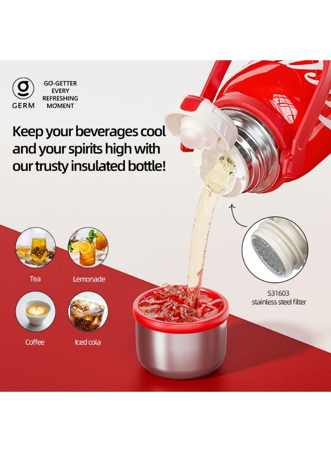 GERM Coca-Cola Collection Sport Vacuum Bottle with Cup – Red | 1200ml Large Thermos | 24-Hour Hot & Cold | Official Licensed Stainless Steel Flask | GERM  - Image 3