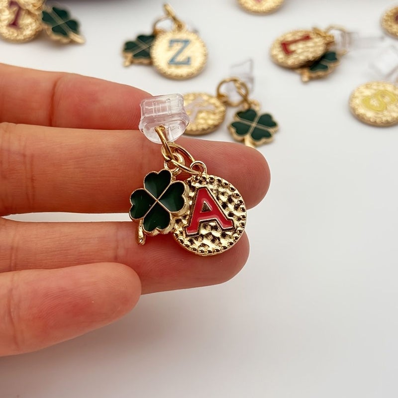 A Z Initial iPhone 5 14 Lightning Charging Port Dust Plug With Green Four Leaf Clover Letter Phone Charm And Anti Dust Cover For Apple And Type C Devices - Image 3