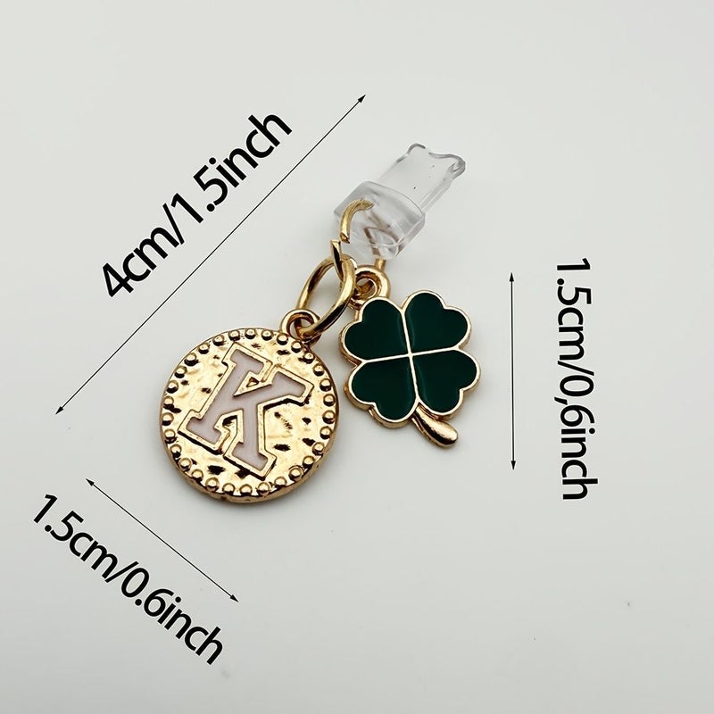 A Z Initial iPhone 5 14 Lightning Charging Port Dust Plug With Green Four Leaf Clover Letter Phone Charm And Anti Dust Cover For Apple And Type C Devices - Image 2