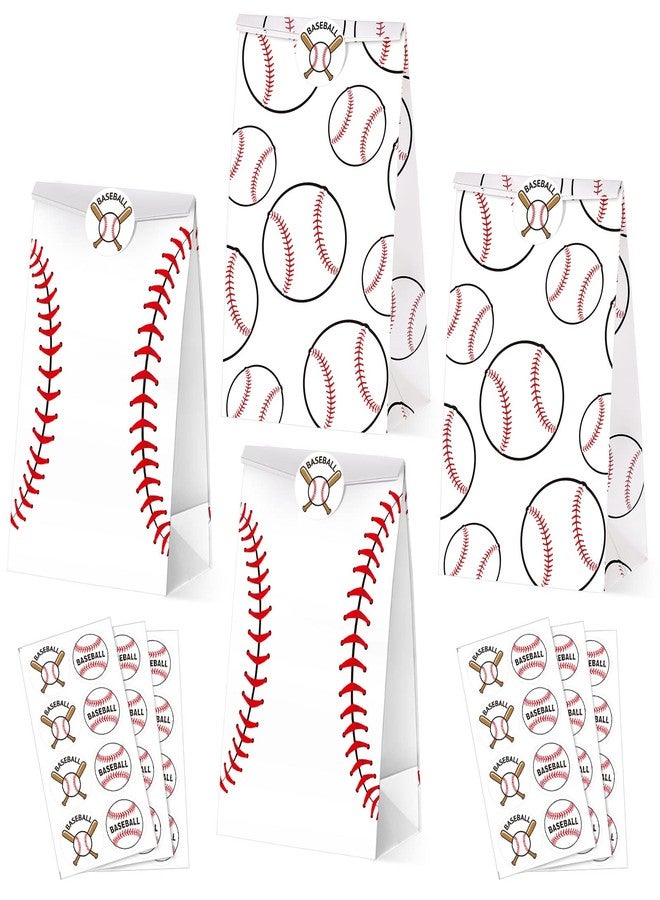 Nezyo 24 Pcs Baseball Gift Bags Team Party Favor Baseball Sport Candy Treat Goodie Snack Bags with Stickers for Kids Birthday Party Favor Decor Supplies(White) - Image 1