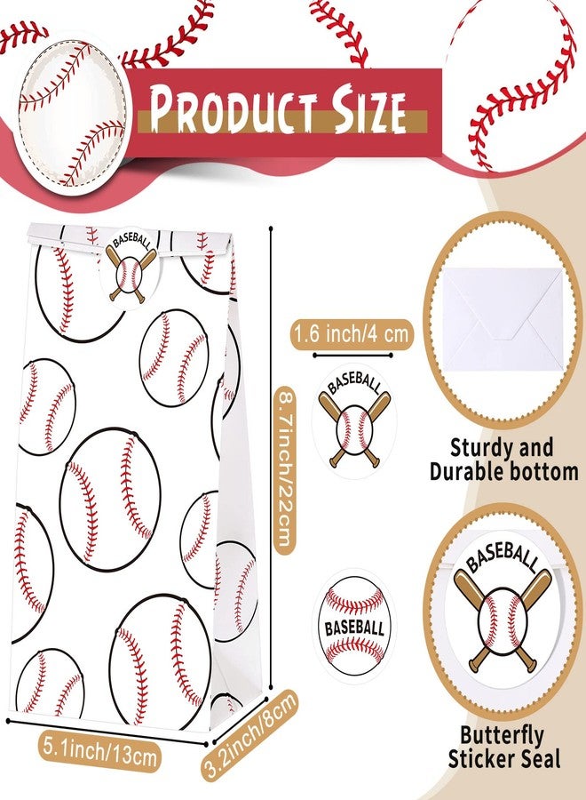 Nezyo 24 Pcs Baseball Gift Bags Team Party Favor Baseball Sport Candy Treat Goodie Snack Bags with Stickers for Kids Birthday Party Favor Decor Supplies(White) - Image 3