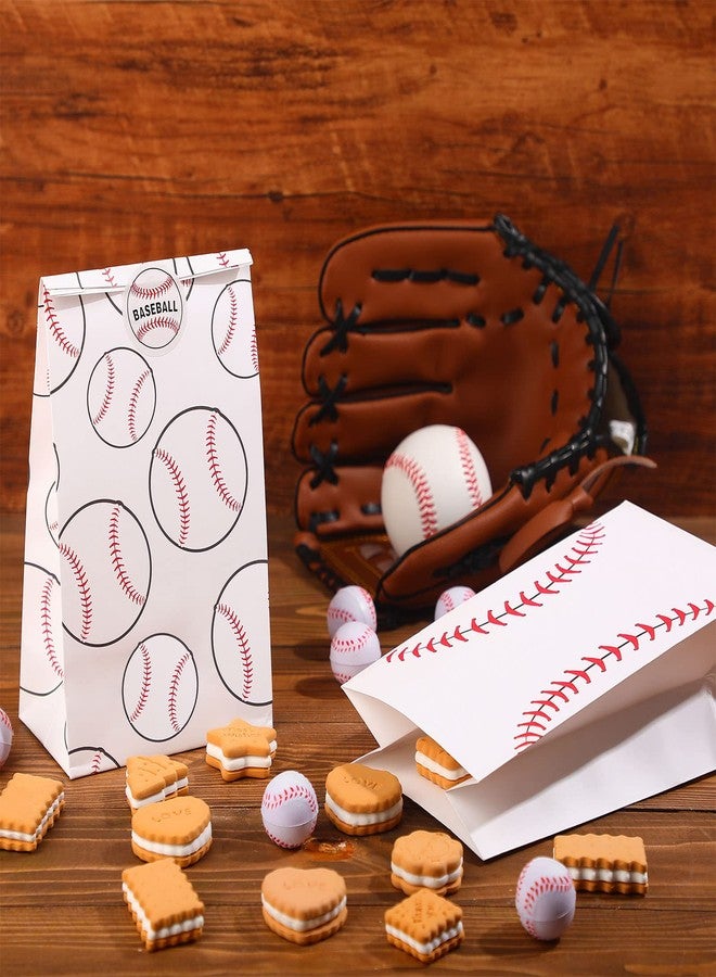 Nezyo 24 Pcs Baseball Gift Bags Team Party Favor Baseball Sport Candy Treat Goodie Snack Bags with Stickers for Kids Birthday Party Favor Decor Supplies(White) - Image 2
