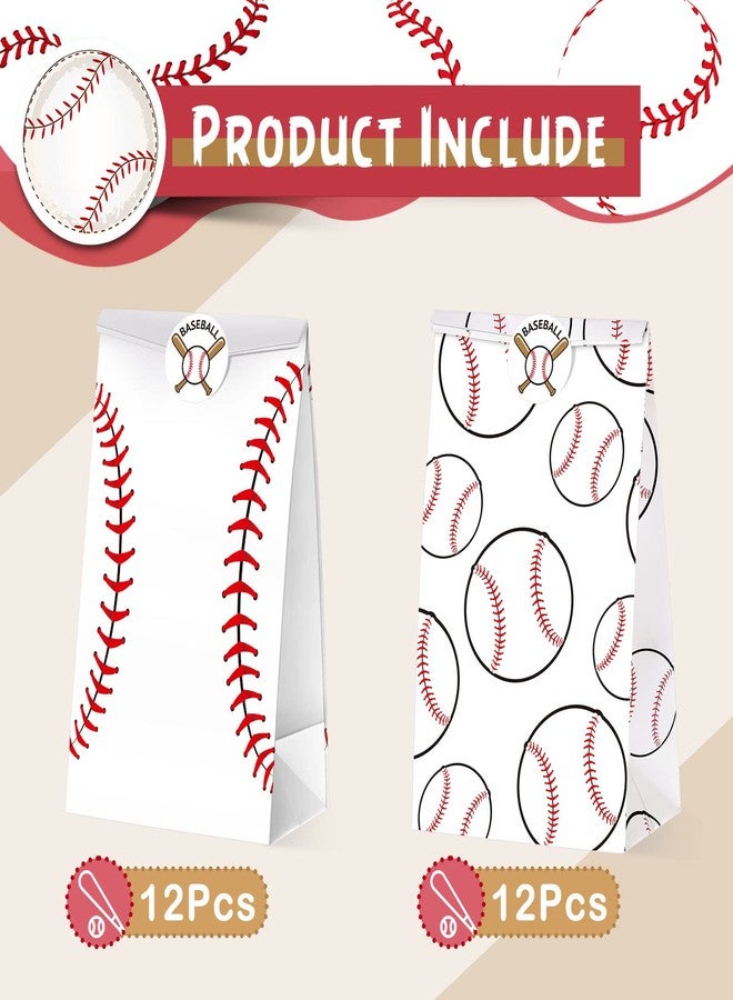 Nezyo 24 Pcs Baseball Gift Bags Team Party Favor Baseball Sport Candy Treat Goodie Snack Bags with Stickers for Kids Birthday Party Favor Decor Supplies(White) - Image 5