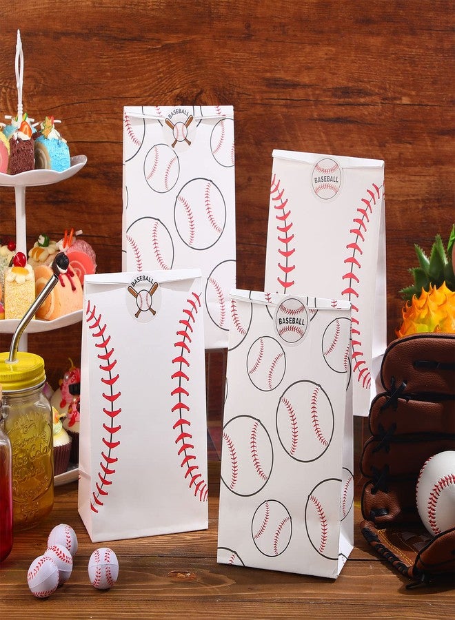 Nezyo 24 Pcs Baseball Gift Bags Team Party Favor Baseball Sport Candy Treat Goodie Snack Bags with Stickers for Kids Birthday Party Favor Decor Supplies(White) - Image 4