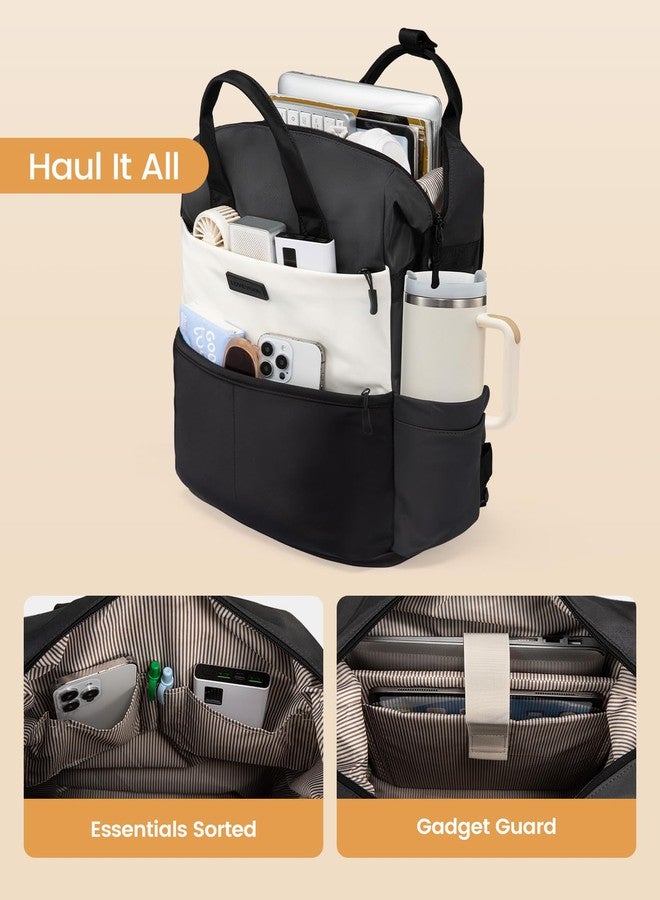 LOVEVOOK Laptop Backpack for Women, 17.3 Inch Work Travel Backpack Purse for School College Bookbag for Teen Girls Waterproof Computer Bag for Teacher Nurse Business, Black-Beige-Grey - Image 3