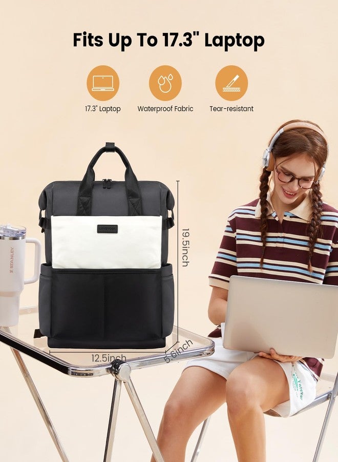 LOVEVOOK Laptop Backpack for Women, 17.3 Inch Work Travel Backpack Purse for School College Bookbag for Teen Girls Waterproof Computer Bag for Teacher Nurse Business, Black-Beige-Grey - Image 4