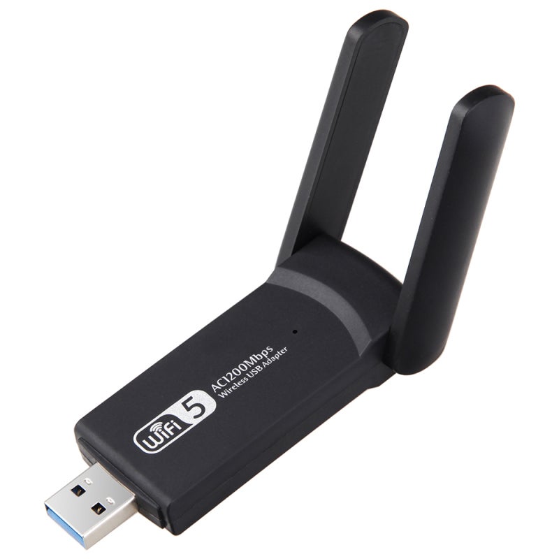 محول واي فاي USB لاسلكي: بطاقة شبكة واي فاي سوداء بنطاق مزدوج 2.4 جيجا هرتز و 5 جيجا هرتز وسرعة 1200 ميجابت في الثانية - بطاقة شبكة واي فاي بتعديل معدل تلقائي لحواسي المكتب والأجهزة اللاسلكية للوصول إلى الإنترنت - Image 3
