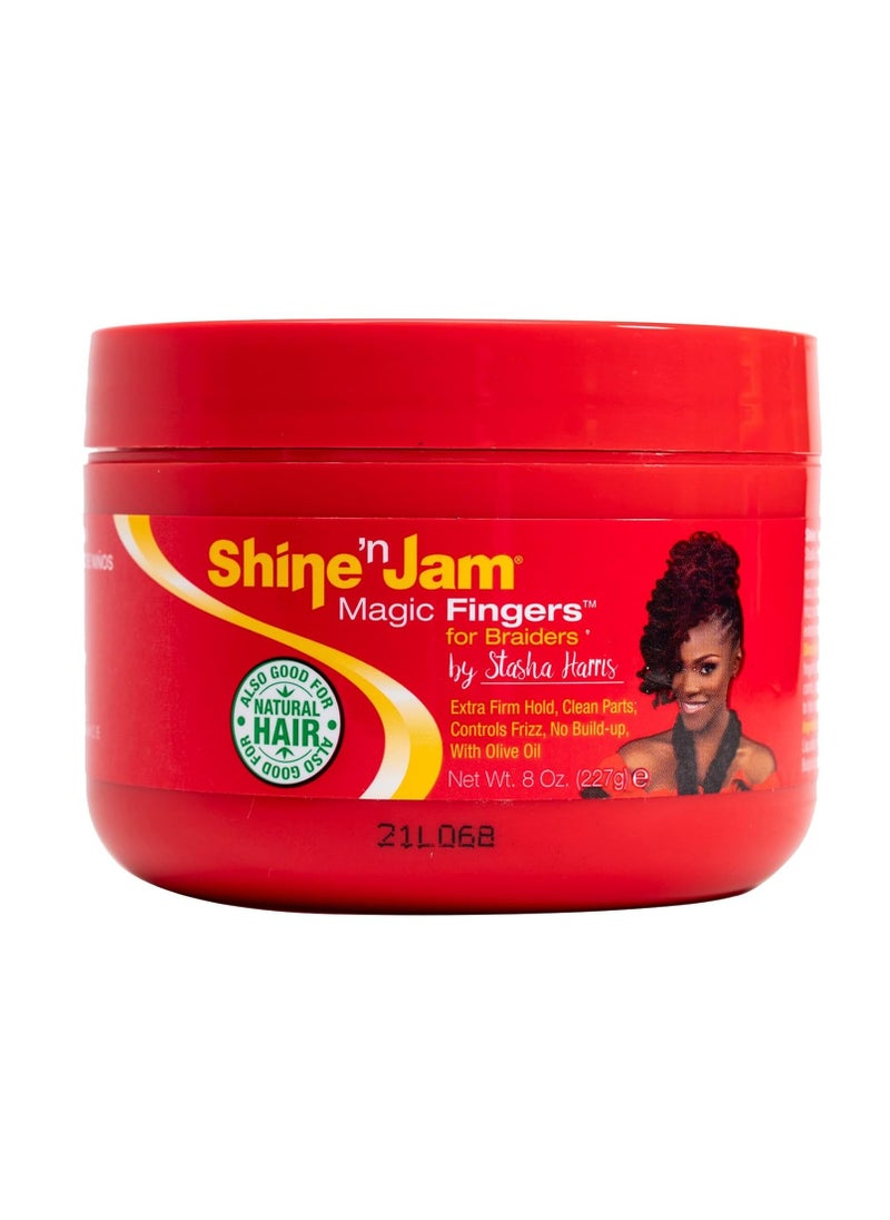 Ampro - AmPro Shine-n-Jam Magic Fingers Gel for Braids - Provides Firm Hold with Non-Greasy Shine - Strengthens Hair with Silk Proteins - Works on Any Hair Texture to Create Multiple Styles - 8 oz - Image 1