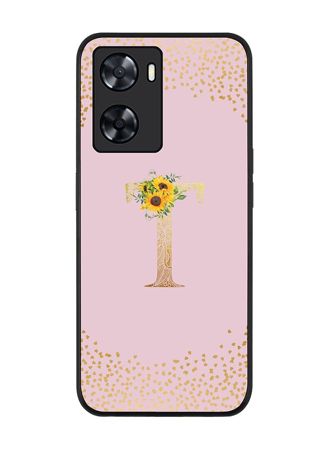 Stylizedd Rugged Black edge case for OnePlus Nord N20 SE Slim fit Soft Case Flexible Rubber Edges Anti Drop TPU Gel Thin Cover - Custom Monogram Initial Letter Floral Pattern Alphabet - T (Pink ) - Image 1