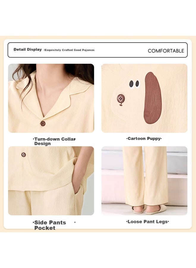 LANG SHA Langsha Women's Pajamas Spring Summer New Cute Long Sleeve Women's Wearable Couple Homewear  New Mustard Yellow - Image 3