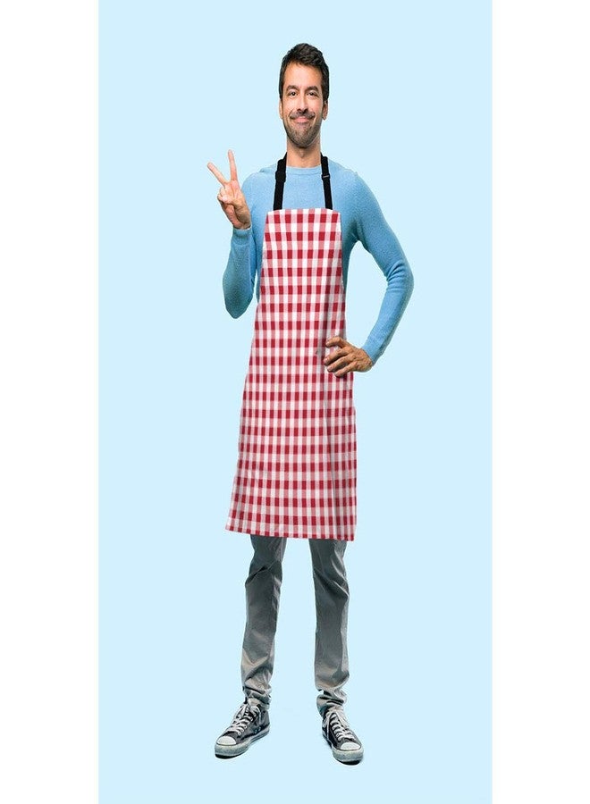 Beabes مريلة طهاة من بيبس بنقشة مربعات حمراء وبيضاء، مقاس 27 × 31 بوصة، بنقشة شبكية متقاطعة مجردة، مقاومة للوبر، مثالية للشواء والبستنة، مزودة بحزام رقبة قابل للتعديل. - Image 3