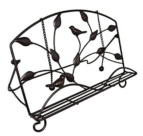 OwlGift Classic Cast Iron Brid & Metal Leaf Design Cookbook Stand, Decorative Recipe Holder for Kitchen, Coffee, Tablet Placement Storage Rack w/Weighted Chains – Brown - Image 1