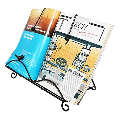 OwlGift Classic Cast Iron Brid & Metal Leaf Design Cookbook Stand, Decorative Recipe Holder for Kitchen, Coffee, Tablet Placement Storage Rack w/Weighted Chains – Brown - Image 4