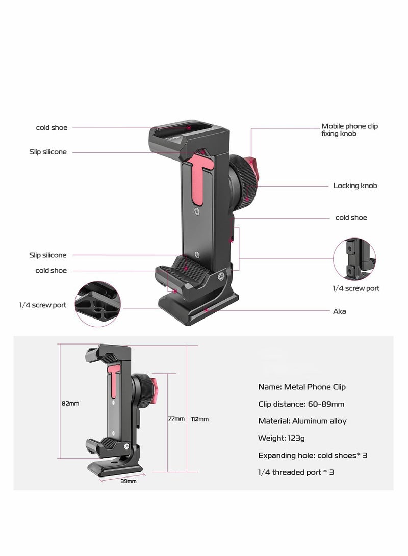 Excefore Metal Phone Tripod Mount,3 Cold Shoes & Arca Port, 360° Smartphone Tripod Adapter for iPhone,for Samsung Cell Phone Stand Holder for Desktop Tripod Video Vlogging Rig Attachment - Image 3