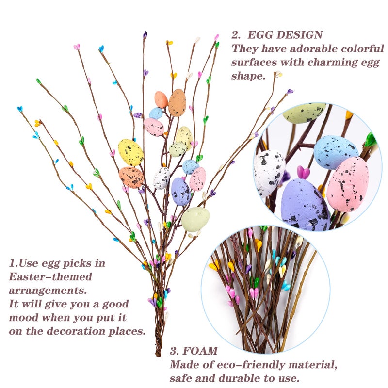 Shitailu Artificial Easter Spray Vine with Pastel Easter Eggs and Berries- Decorative Spring Floral Stems-Easter Egg Twig Branches for Floral Arrangement-Centerpiece Wreath Decoration (26 Pcs) - Image 3