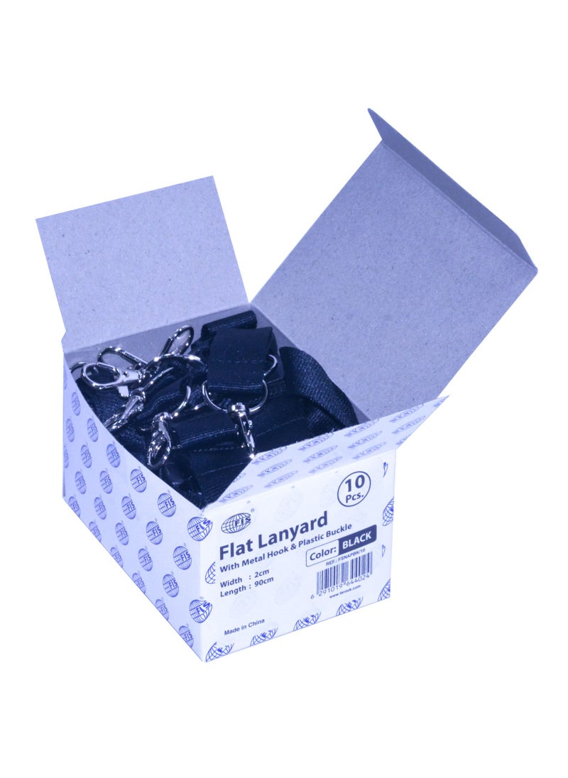 FIS - 10-Piece FIS Lanyard Black with Metal Hook & Plastic Buckle, 2X90cm - FSNAPBK/10 - Image 1