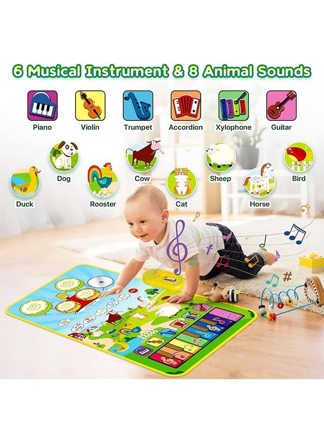Musical Mat for Toddlers, Musical Toys Child Floor Piano Keyboard and Drum Mat Carpet with 2 Sticks, Animal Blanket Touch Play Mat Pads, Birthday Gifts for Girls Boys - Image 3