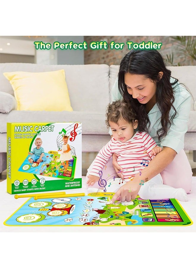 Musical Mat for Toddlers, Musical Toys Child Floor Piano Keyboard and Drum Mat Carpet with 2 Sticks, Animal Blanket Touch Play Mat Pads, Birthday Gifts for Girls Boys - Image 4